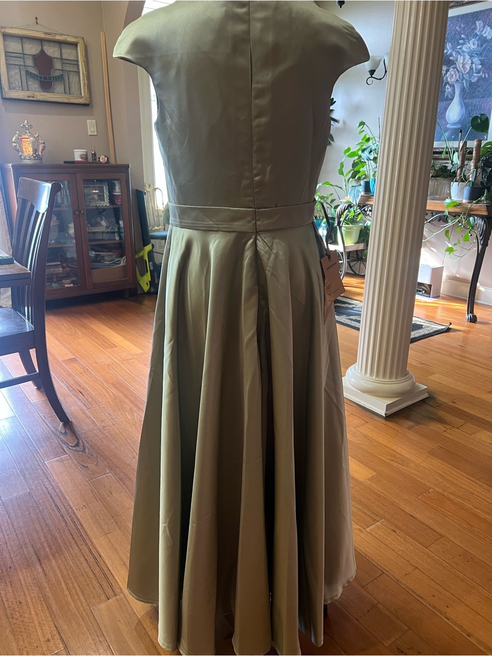 Sage Green Midi Dress with Rose Waist Detail - Picture 9 of 14